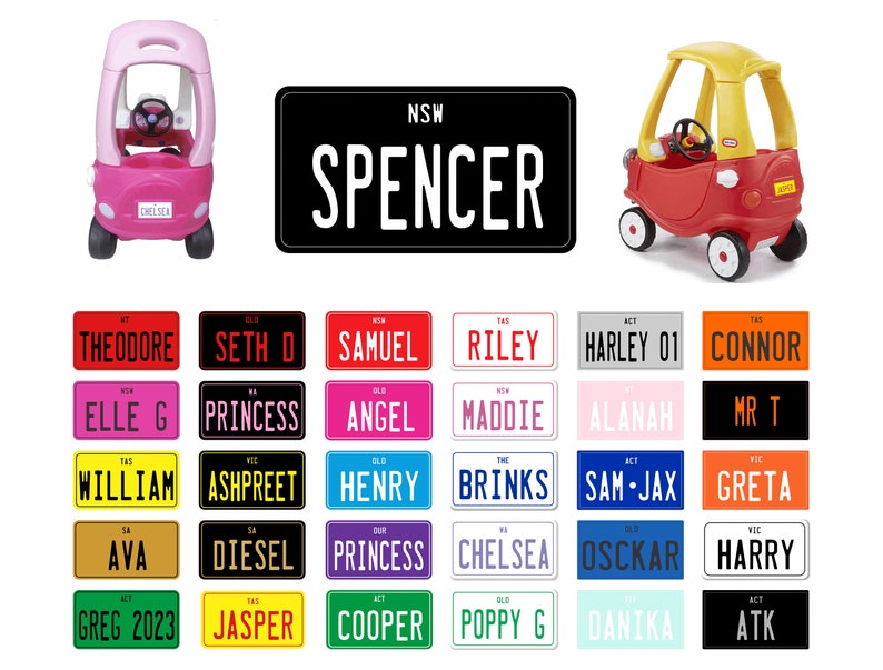 Little Tikes Cozy Coupe Custom Personalised Number Plate Kids Ride on Toy Car 90 x 50mm zdjęcie 8