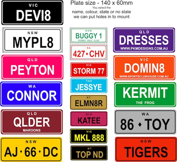 Personalised Custom Name Number Plates Kids Bikes School Bags Party Loot Bags