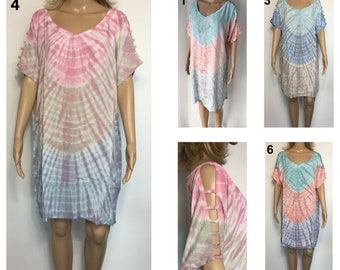 LADIES casual Tie Dye Dress 3/4 Sleeve with Detailed Sleeve OSFA Size 12 14 16 Straight A2