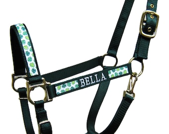Personalized Clover Horse Halter, St. Patrick's Day Halter, Custom Shamrock Mini Horse Halter