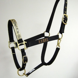 Personalized Gold Scroll Horse Halter, Embroidered Western Draft Horse Halter, Custom Horse Halter, Western Design Breakaway Halter
