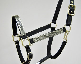 Scroll Horse Halter, Gold Scroll Draft Horse Halter, Floral Scroll Large Horse Halter, Custom Horse Halter, Gold Design Arab Halter