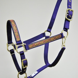 India Design Horse Halter, Gold Metallic Ribbon Horse Halter, Fancy Draft Halter, Custom Horse Halter, Designer Mini Halter
