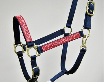 Red or Blue Bandana Horse Halter, Bandana Design Draft Horse Halter, Blue Bandana Large Horse Halter, Custom Horse Halter, Breakaway Halters