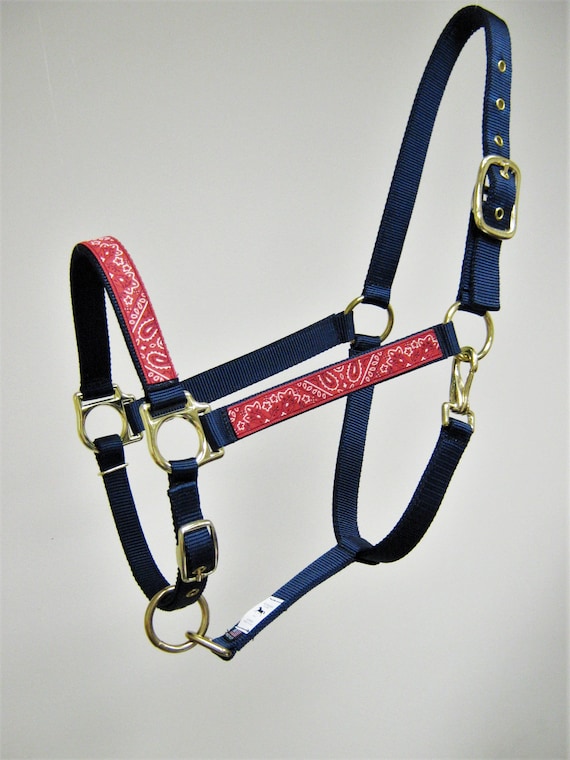 Red or Blue Bandana Horse Halter, Bandana Design Draft Horse Halter, Blue Bandana Large Horse Halter, Custom Horse Halter, Breakaway Halters