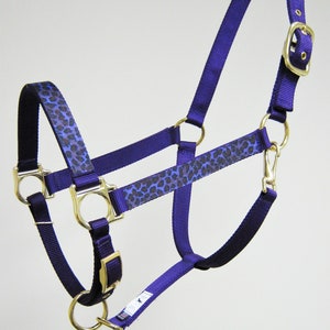 Leopard Design Horse Halter, Cheetah Draft Halter, Rainbow Leopard Pony Halter, Designer Mini Horse Halters, Custom Horse Halters Purp Leopard Purple