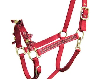 Christmas Jingle Bell Horse Halter, Christmas Horse Halter, Sleigh Bells Halter, Red Plaid Holiday Pony Halter, Fancy Bells and Ribbon Tack