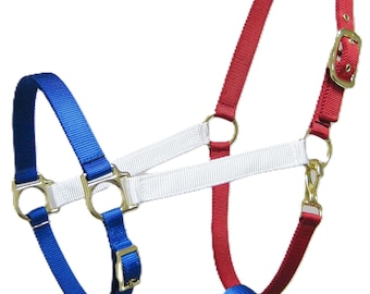 Cabestro para caballo rojo, blanco y azul, cabestro para caballo del 4 de julio, cabestro para caballo de desfile, cabestro para caballo de EE. UU., cabestro para caballo con la bandera estadounidense