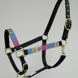 Western Design Horse Halter, Indian Crosses Large Horse Halter, Custom Draft Halter, Fancy Nylon Horse Halter, Colorful Horse Halter