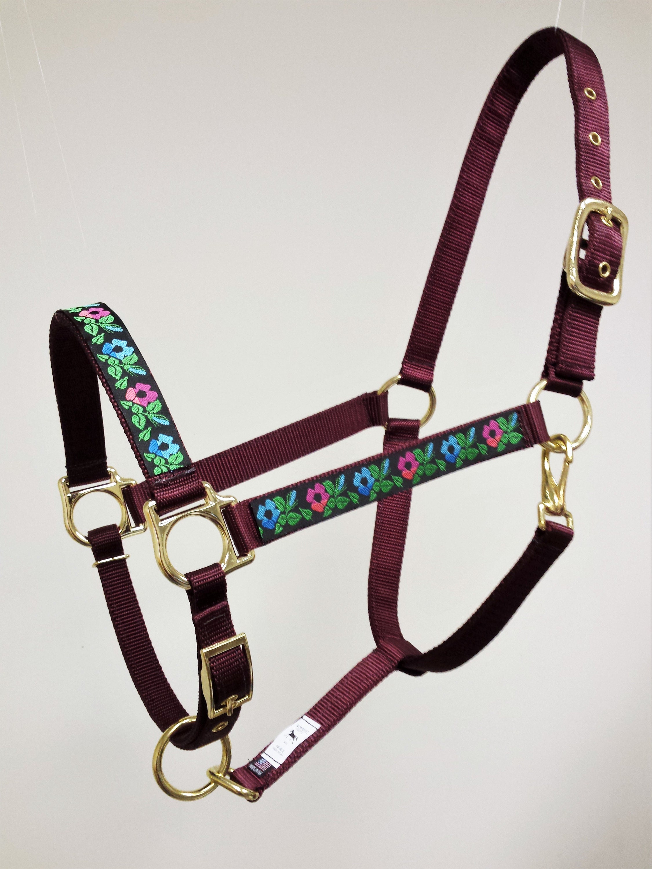 Blue Flower Horse Halter Rose Flower Horse Halter Black Etsy España