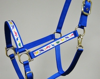 Dinosaurs Horse Halter, Dinosaurs Draft Halters, Dino Mini Halters, Colorful Dinosaurs Horse Halter, Custom Horse Halter, T-Rex Horse Halter