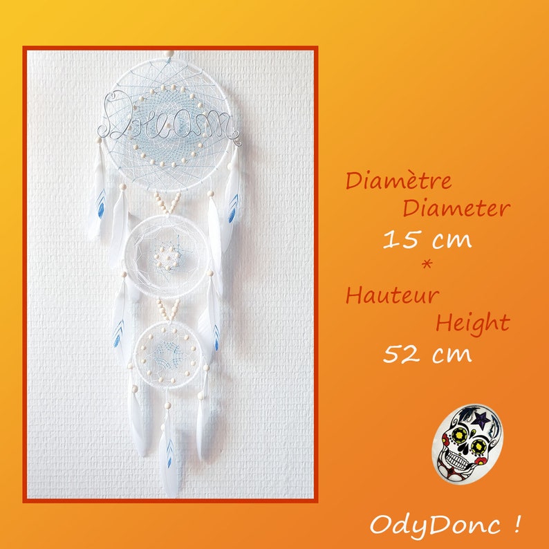 Attrape Rêves Dreamcatcher En Bois Flotté Beige Rose Et Mint - Foto 4