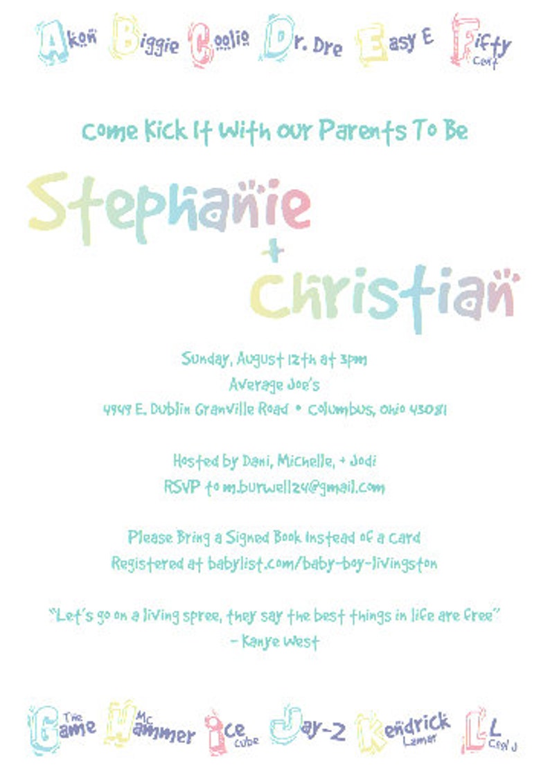 Baby Shower Invitation DIGITAL DOWNLOAD Party Invitation Baby Invitation Hip Hop R/&B Baby Pregnant Mother-to-be Invitations