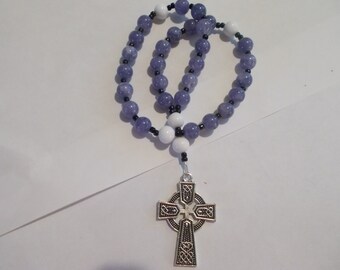 Blue Agate Devotional Aid, Prayer Beads, Beaded Rosary, Christian Gift, First Communion Gift, Baptism Gift, Protestant Beads, Religious Gift