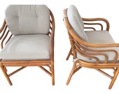 Mid Century Brown Jordan Sculpted Bent Rattan Dining Armchairs- A Pair
