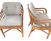 Mid Century Brown Jordan Sculpted Bent Rattan Dining Armchairs- A Pair