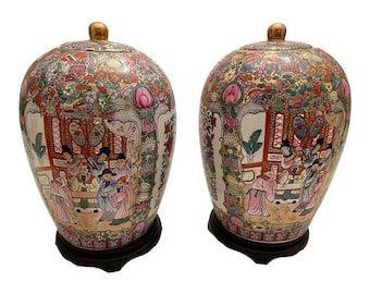 Vintage Large Chinoiserie Ginger Jars- a Pair