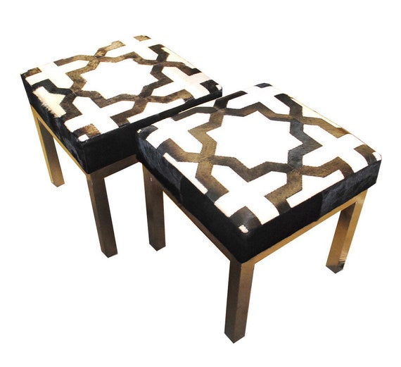 Modern Moroccan Style Cowhide Bench Seat Ottomans A Pair Etsy