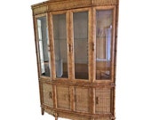 Late 20th Century Rattan Chinoiserie China Cabinet