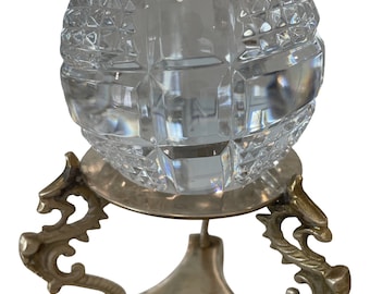 Late 20th Century Hand Cut Crystal Ball & Brass Stand