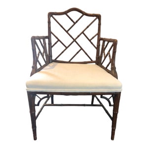 Newly Reupholstered Vintage Chinese Chippendale Armchair