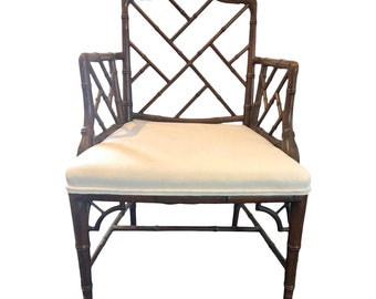 Reupholstered Vintage Chinese Chippendale Armchair