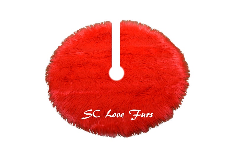 RED Christmas Tree Skirt Plush Luxury Sheepskin Pelt Shaggy Furry Round Scallop Skirts 30 36 48 60