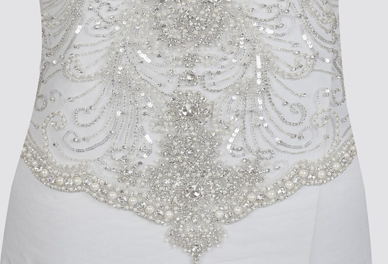 Hand beaded corset bodice Crystal and sequin bridal appliqué Etsy