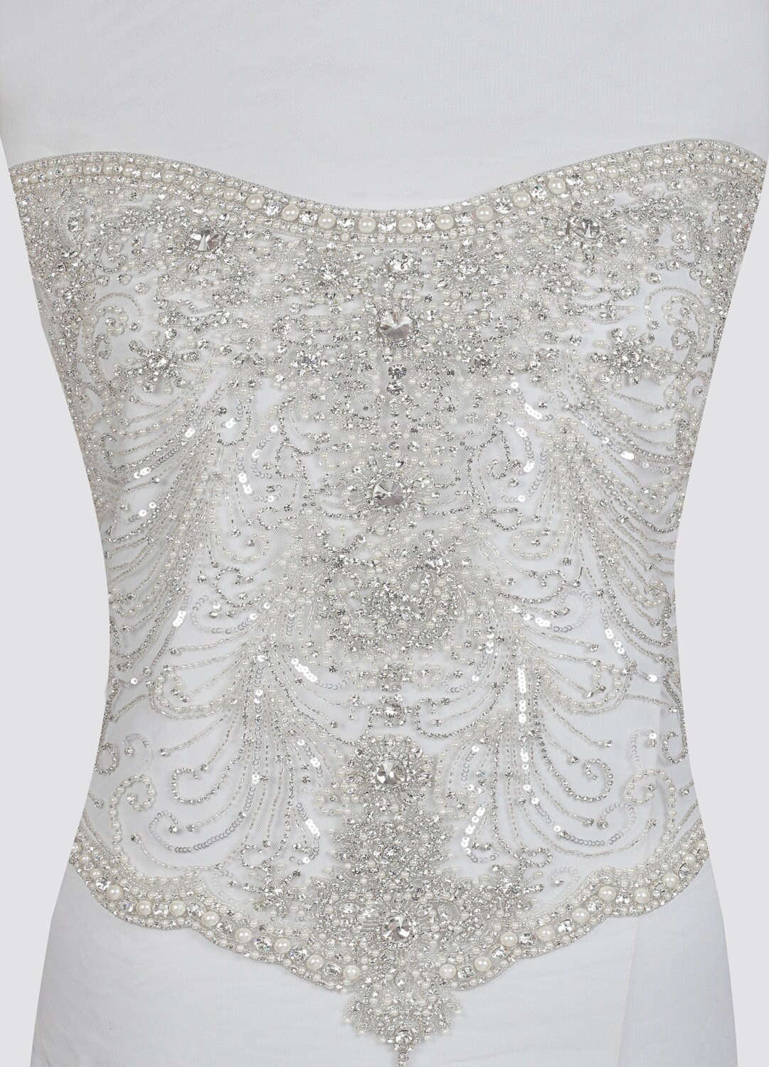 Hand beaded corset bodice Crystal and sequin bridal appliqué Etsy