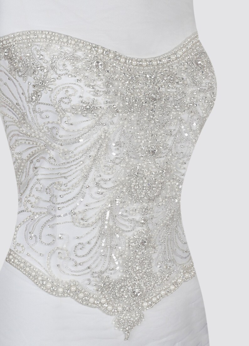 Hand beaded corset bodice Crystal and sequin bridal appliqué Etsy