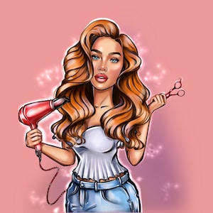 Cartoon logo, hairstylist logo, hair extensions logo, beauty logo, bartender logo design custom portrait