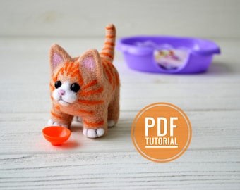 Tutorial en PDF para fieltro con aguja: patrón de gato y gatito