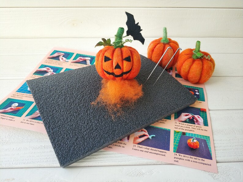 Needle felting kit Halloween pumpkin beginner starter kit Etsy