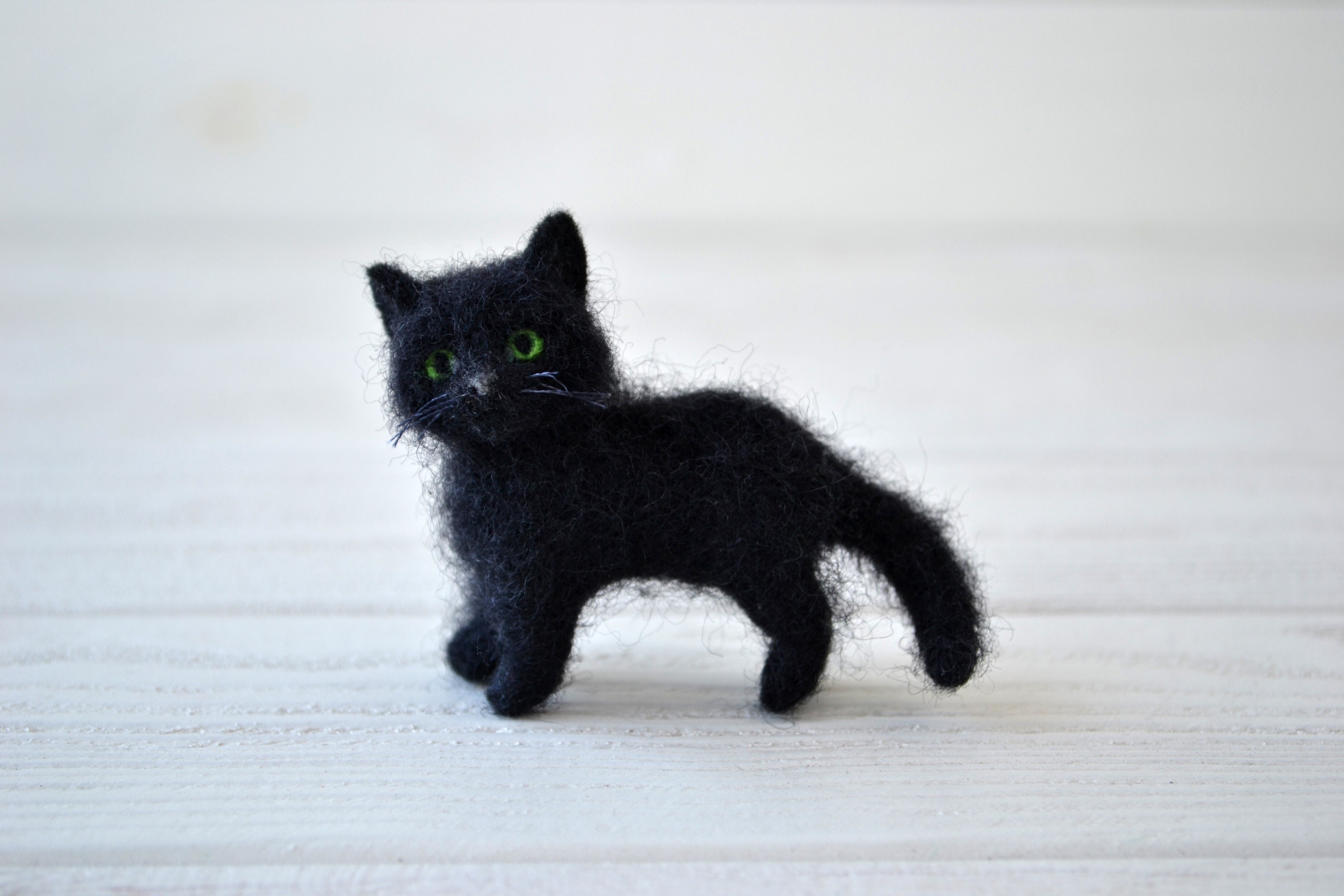 Needle felted black cat for dollhouse miniature animal felt Etsy