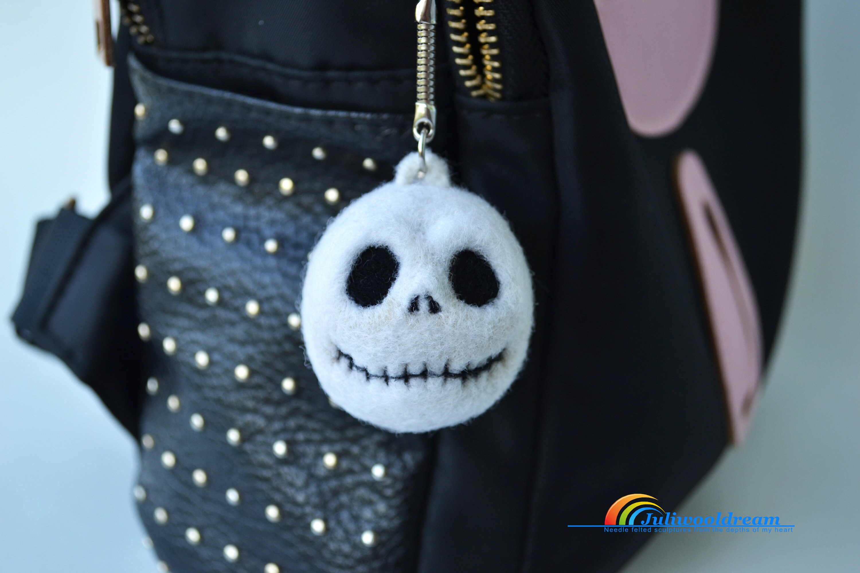 Needle felted Jack Skellington keychain Halloween custom Etsy