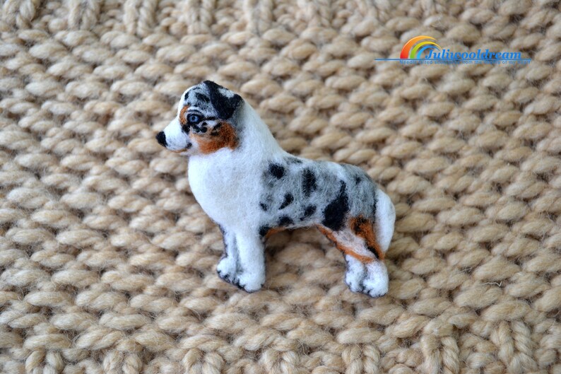 Needle Felted Brooch Dog Australian Shepherd Pin Felt Brooch Etsy