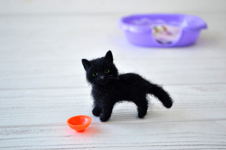 Needle felted black cat for dollhouse miniature animal felt Etsy