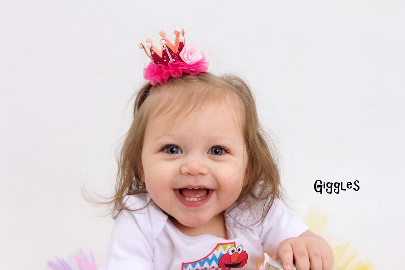 Birthday Glitter Tulle Crown Bow Headband OR Hair Clip 1st 2nd 3rd 4th Birthday Number Tiara Elastic Headband Gold Pink White Pearl