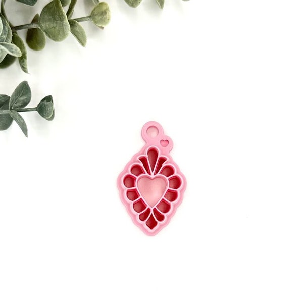 Mexican Sacred Heart Dangle Pendant Clay Cutter