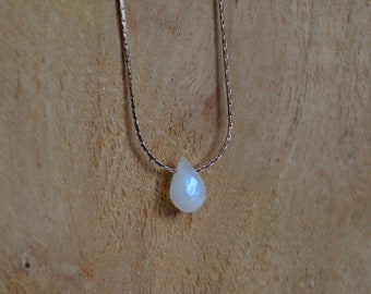 Natural stone drop necklace moonstone rainbow silver 925 white stone