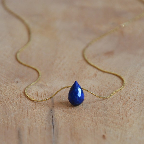 Collier goutte pierre naturelle bleue lapis lazuli vermeil argent 925