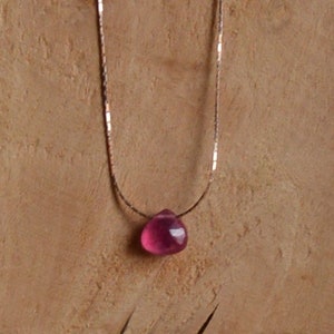 Minimalist necklace natural pink sapphire stone heart shape vermeil silver 925