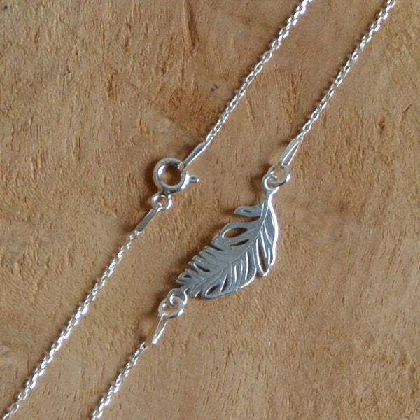 Collier ras du cou plume argent 925 vermeil or rose feuille