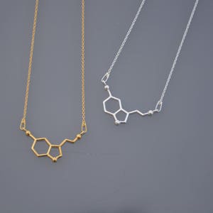 Serotonin molecule necklace chemistry symbol Sterling silver 925 ZOUX154 dopamine hormone science image 1