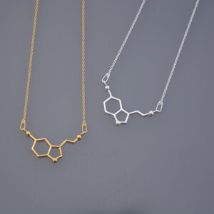 Serotonin molecule necklace chemistry symbol Sterling silver 925 ZOUX154 dopamine hormone science image 1