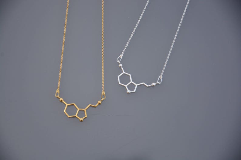 Serotonin molecule necklace chemistry symbol Sterling silver 925 ZOUX154 dopamine hormone science image 1