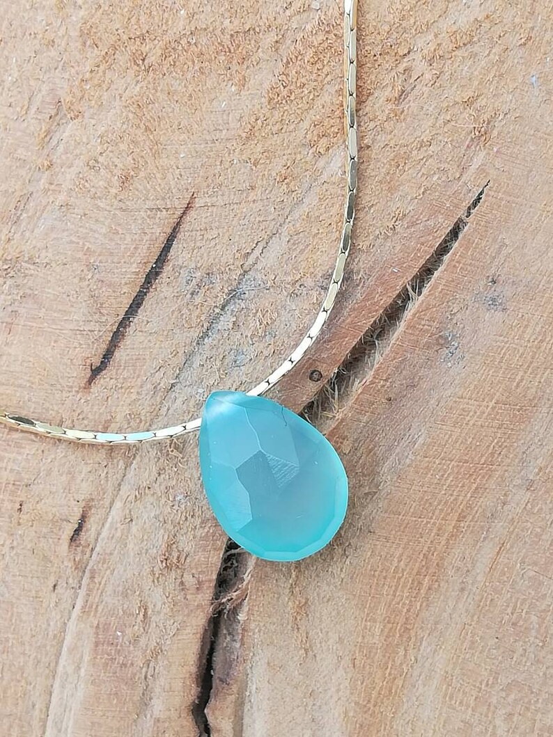 Collier Pendentif En Agate Rose Fuchsia Goutte 25mm - Fait Main En France - Pierre Naturelle