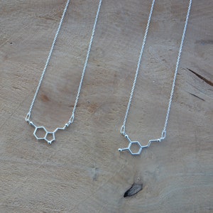 Serotonin molecule necklace chemistry symbol Sterling silver 925 ZOUX154 dopamine hormone science image 3