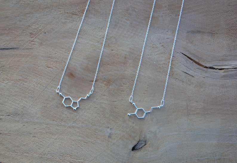 Serotonin molecule necklace chemistry symbol Sterling silver 925 ZOUX154 dopamine hormone science image 3