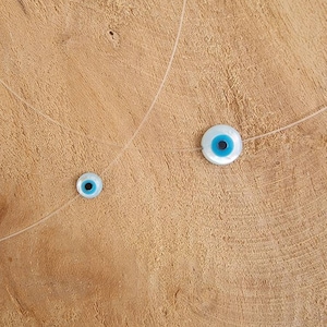 Transparent invisible fishing line necklace Greek lucky eye Matiasma Nazar Boncuk 925 silver
